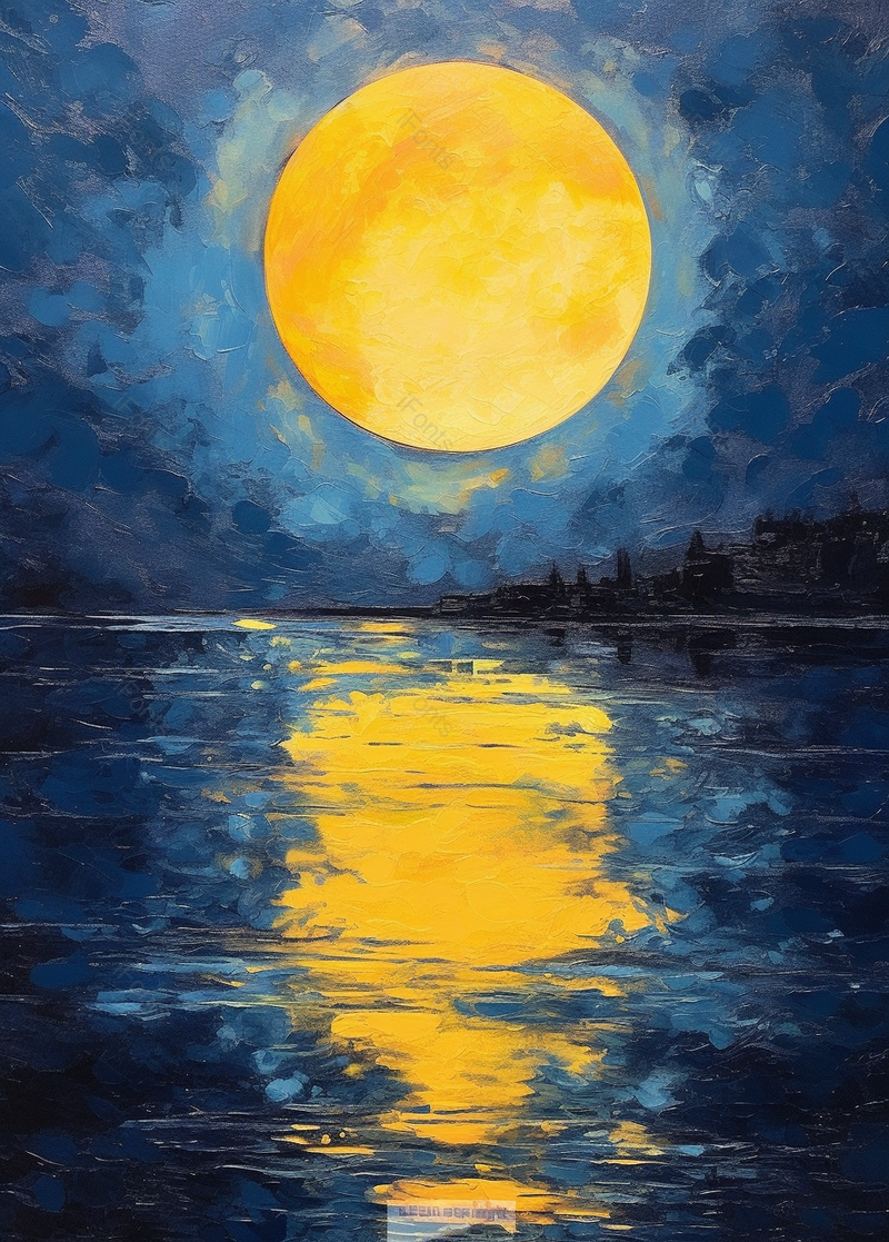 现实风景夜晚水波映月满月,插画/手绘图,插画/手绘图库,插画/手绘图下载,插画/手绘